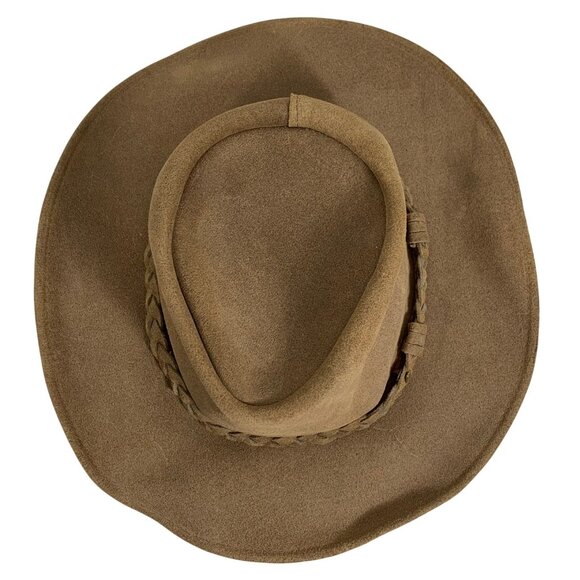 VTG MINNETONKA The Outback Brown Leather Western Hat Braided Band USA Harley Pin - Picture 5 of 9